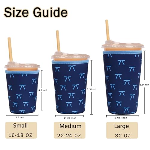 Image of Reusable Insulated Sleeve for Iced Coffee Cup, 3-Pack Coffee Neoprene Drink Sleeve for Cold & Hot Drinks, Beverage Holder for Iced Coffee (Navy Bows)