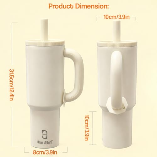 Image of House of Quirk 1200ml Stainless Steel Tumbler with Handle, Straw & Straw Cap | Leakproof Water Bottle | Large Capacity Travel Mug (Vanilla)