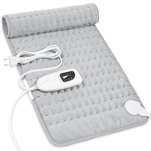Manta Electrica Lumbar, Manta eléctrica para espalda, cuello, hombros y vientre con función de apagado automático, Franela Suave Gris claro, 30 X 60 cm
