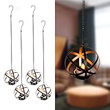 Solar Lanterns Outdoor Waterproof, 4 Pack Hanging Tea Lights with Candle Holder, Small Solar Chandelier for Trees, Patio, Backyard, Garden, Porch, Balcony Decorative (Armillary)