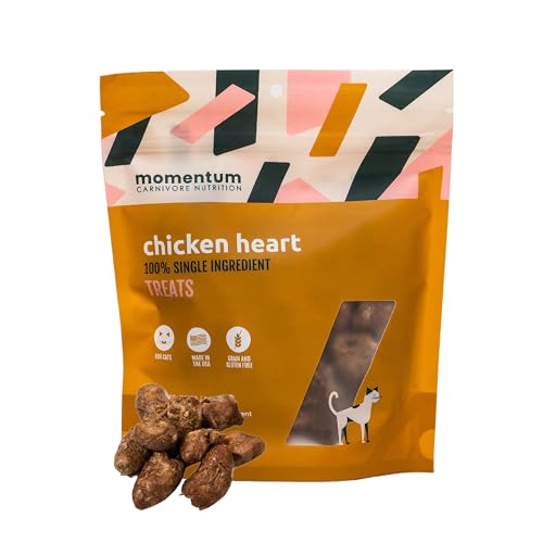 Momentum Carnivore Nutrition Freeze-Dried Chicken Heart Cat Treats – Single-Ingredient, High-Protein, All-Natural, Grain-Free, Naturally Nutrient-Rich – Made in USA – 1.9 oz Bag