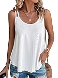 KKJ Womens Cute Tank Tops Eyelet Sleeveless Spaghetti Strap Scoop Neck Loose Casual 2025 Summer Beach Vacation Flowy Shirts White