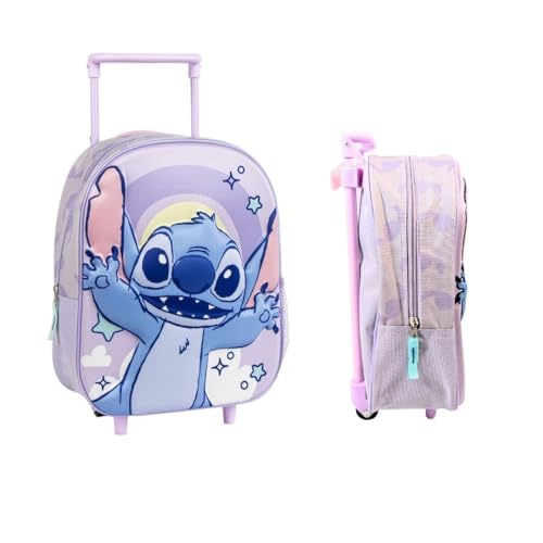 mybagstory - Sac à roulettes Stitch 3D – Enfant 31x25x10 cm – 1 Compartiment zippé – Trolley 2 Roues – Effet Relief – Idéal école Maternelle,...