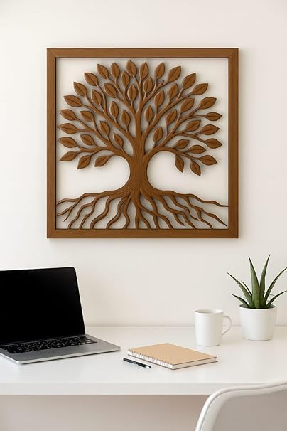 TECHNO ENTERPRISES Wooden Wall Art Panel – Carved Tree of Life Design | Rustic Square Wood Decorative Wall Hanging for Living Room, Bedroom, Entryway | Natural Brown Home Décor Accent (18 * 18) INCH-image-47