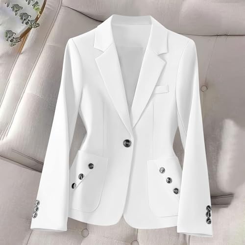Women's Fashion Blazer Notch Lapel Long Sleeve 2025 Trendy Button Trim Slim Fit Business Office Work Jacket2