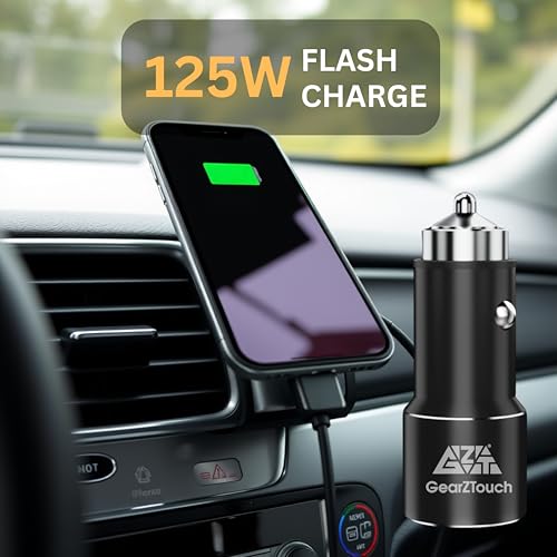 Image of GZT 125W Fast Smart Car Charger with 1.2M USB - C Cable Dual Port All Metal PD Quick 45W PD /PPS +80W SuperVOOC Compatible with iPhone & Android Samsung, Vivo, Oppo & Tablets All Brand (Black)