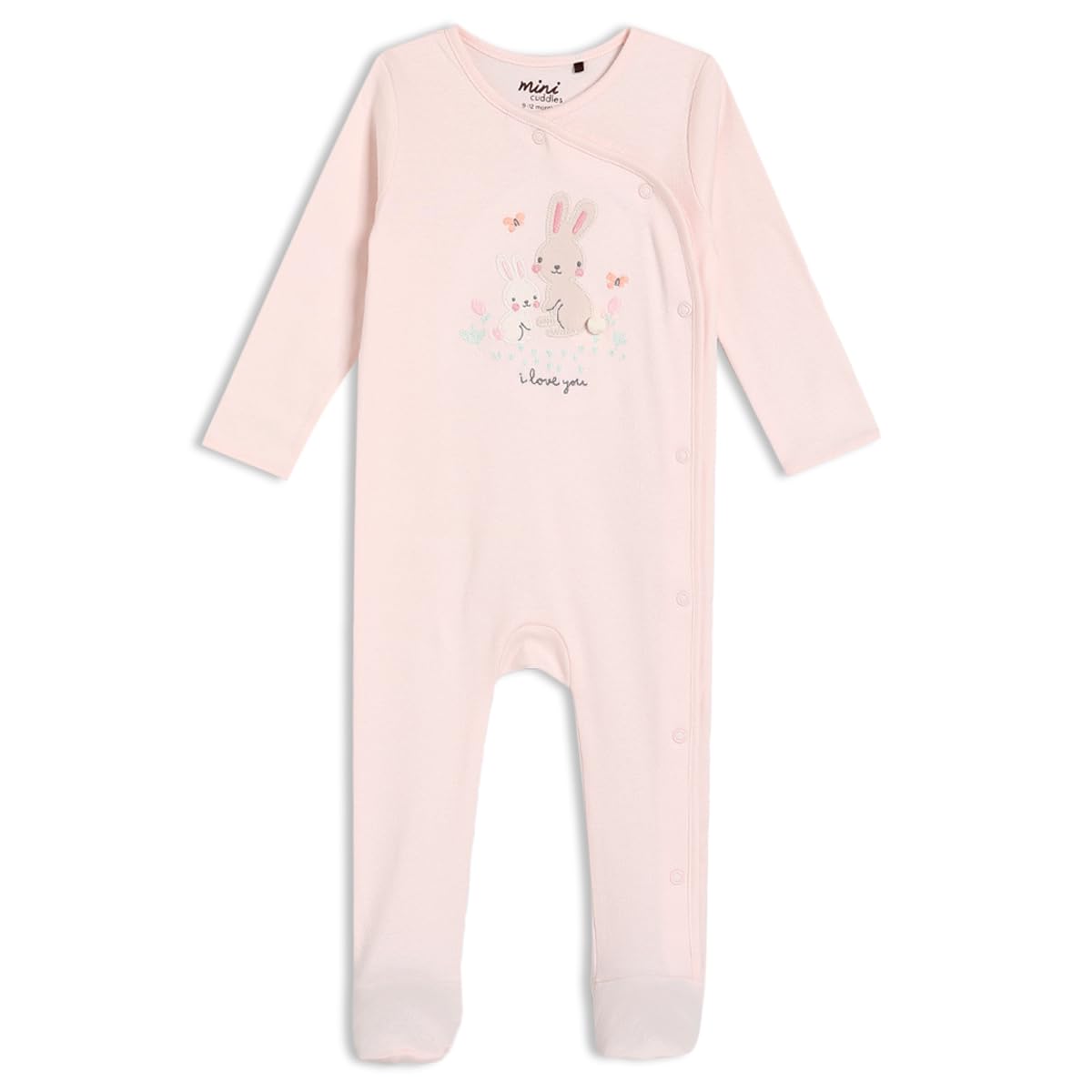 MINI CUDDLES Baby Girls Rabbit Embroidered Comfort Suit, Pink (9-12M)
