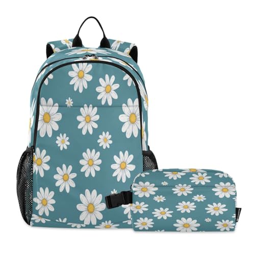 Sac à dos et sac à déjeuner marguerite blanc ensemble léger et imperméable - 2