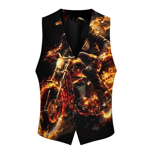 Fire Skeleton Riding Motorcycle Men's Suit Vest Waistcoat Vests Formal Dress with 2 Pockets for Business Casual Tuxedo3