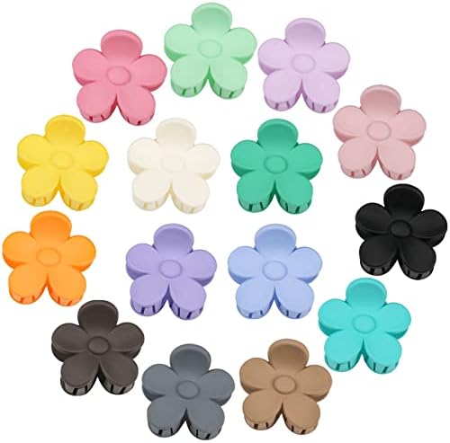 15 PCS Small Hair Claw Clips Cute Flower Hair Clips – 1.49 Inch Jaw Clips for Women Girls Thin/Medium/Thick Hair, 15 Colors Nonslip Strong Hold Hair Clamps Catch Barrettes Hair Accessories