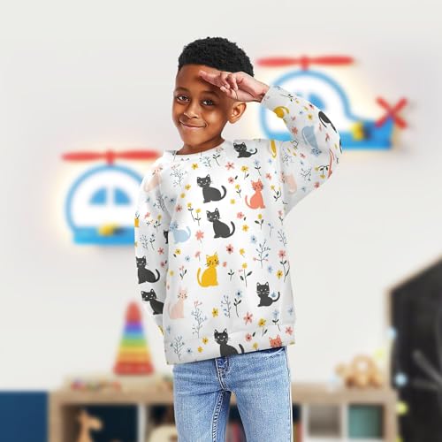 JUNZAN Cartoon Sweet Cat White Kids Boys Pullover Hoodie Fleece Sweatshirts for Boys Athletic 4T4