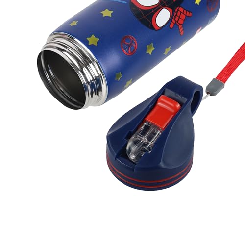 Image of Marvel Avengers Superhero Spiderman Stainless Steel SIngle Wall Sipper Water Bottle For Unisex Kids School And Travelling | 500 Ml | BLUE | AZ2060 (Spidy Ghost)