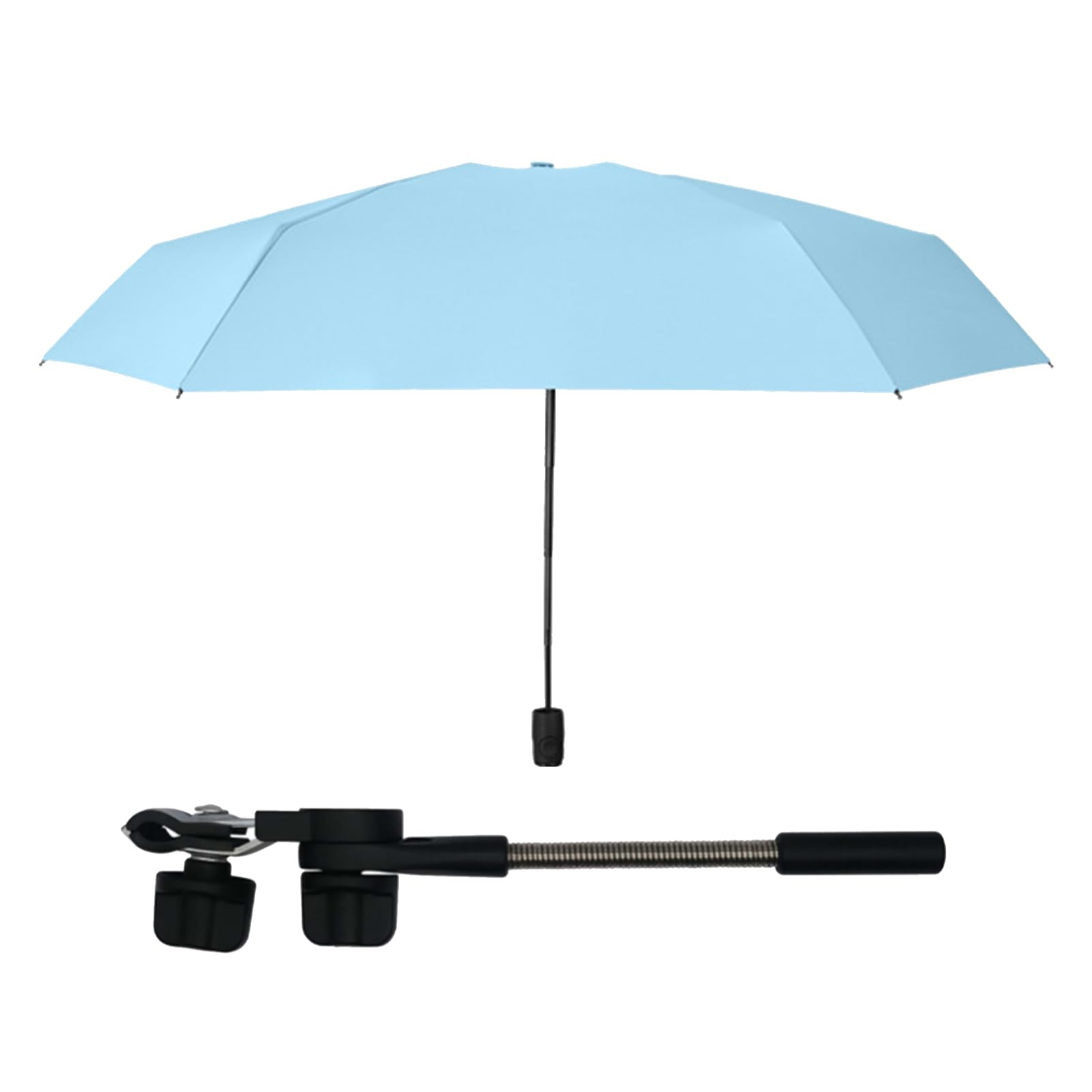 Stroller Umbrella - 360° Adjustable Stroller Sun Shade with Clamp, UV Parasol, Clip Pram Parasol, Pram Sunproof Umbrella Clip UPF 50+ for Pushchair,Strollers (with Handle), Sky Blue, Refer to