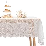 Jayla White Lace Tablecloth 54 X 108 Inches Rectangle Phoenix Tail Flower Embroidered Wedding Table Cloths for Outdoor Party Reception, Dinner Party, Baby Shower, Tea Decorations, Home Decor