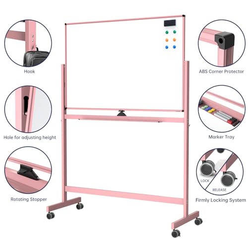 Image of TSJ OFFICE Large Rolling Whiteboard - Dry Erase Magnetic 48 x 32 Inches White Board Height Adjust Double Sides Mobile Portable Easel on Wheels, Dry Erase Board with Stand for Office, Home & Classroom