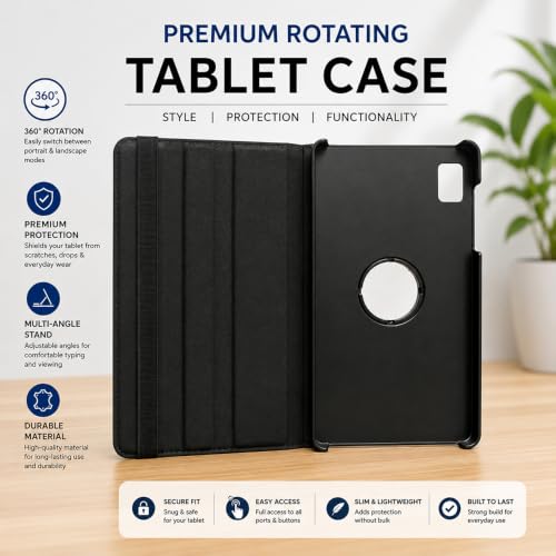 Image of Flip Cover for Realme Pad Mini (8.7 inch) | 360 Rotating Back Cover | Leather Finish | Pencil Holder not Included | Multi-Angle Stand Cover for Realme Pad Mini (8.7 inch) - Black