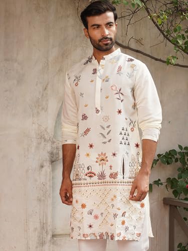Image of Jompers Floral Embroidered and Sequins Kurtas (White, L)