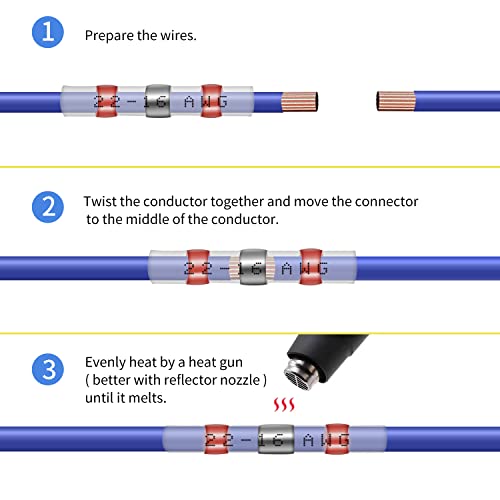 image for Qizpcer 100 Pcs Solder Seal Wire Connectors, 22-16 AWG Heat Shrink Sol