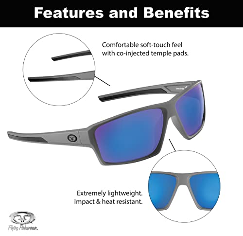 Flying Fisherman Windley Polarized Rectangular Sunglasses, Matte Gray Frame/Smoke-Blue Mirror Lens, Medium3