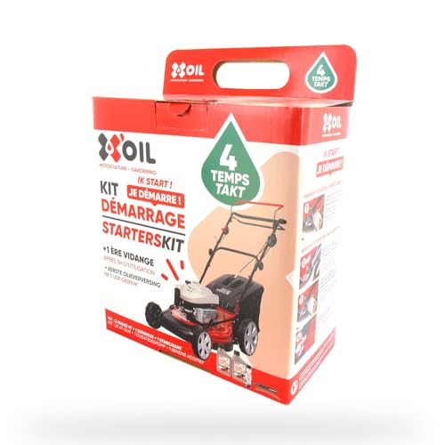 X'OIL- Kit Démarrage pour Tondeuse Moteur 4 Temps - 1 Seringue de Vidange + 2 Bidons d'huile 4T + 1 Additif Carburant