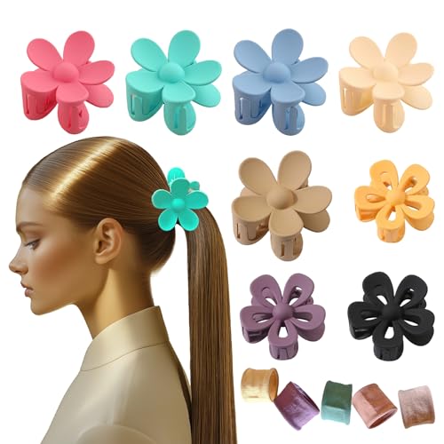 8PCS Flower Hair Clips,Matte Flower Claw Clips,Non Slip Strong Hold for Women, Hair Accessories for Girls 8 Colors,Match Hair Ropes as Gifts.