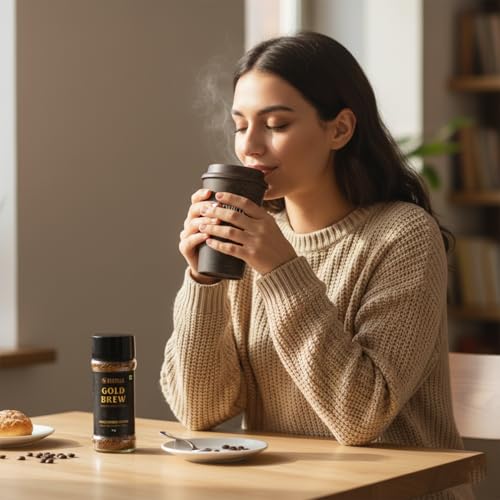 Image of Bevzilla 95 gm Gold Brew Instant Freeze-Dried Coffee Powder with Eco-Friendly Bio-Composite Tumbler | Crafted from Bamboo Fiber, Coffee Husk & Rice Husk | Plastic-Free Cafe-Style Coffee Kit | Enjoy Hot & Cold