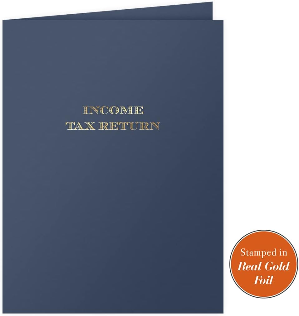 The Gallery Collection, 25 Count, Blue, Income Tax Return Pocket Folders, Gold Foil Stamped, for Tax Professionals (9 x 12)
