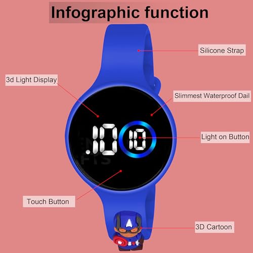 Image of Waterproof Digital LED Slim Round and Square Touch Colourful Display Wrist Watch for Boys & Girl's Stylish Kids Birthday Gift Digital Watch Combo of 2 Watches