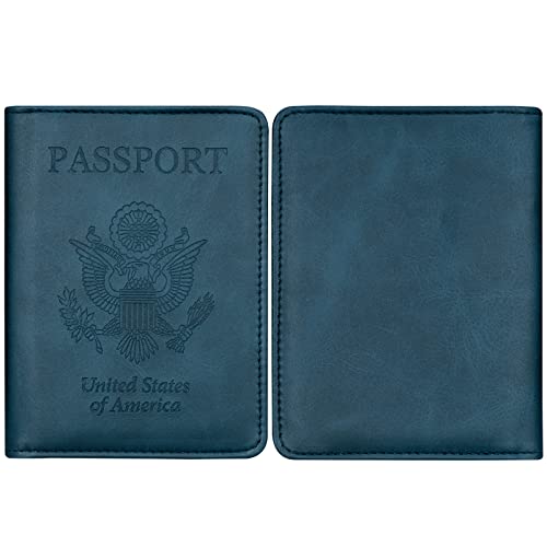 Hotcool Passport Holder Upgraded Version Leather Passport And Vaccine Card Holder Combo Slot Wallet Travel Cover Case, With 11 Pockets, Pen And Pin, Rfid Blocking And Elastic Strap, Navy Blue #TOP1