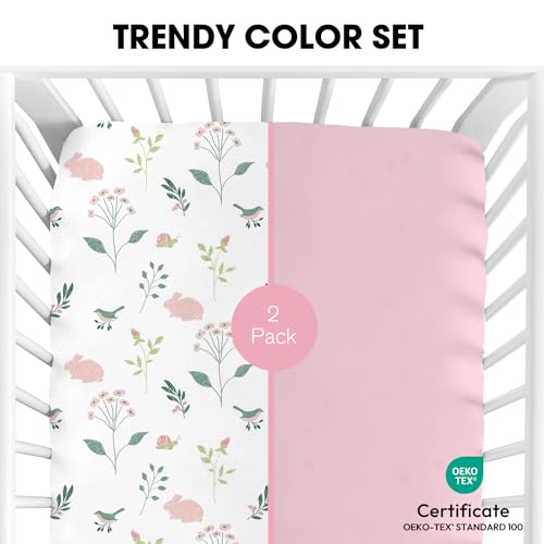 Image of Little Grape Land Crib Sheets for Girls 2pk Baby Crib Fitted Sheet for Standard Size Crib and Toddler Mattress Super Soft Baby Sheet
