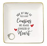 Jewelry Holder Gift for Cousin-Side by or Miles Apart Cousins Are Always Connected Heart-Ring Dish Gift-Birthday Christmas Graduation Wedding Long Distance Going Away Gift for Cousin Her-Trinket Tray Gift for Cousin