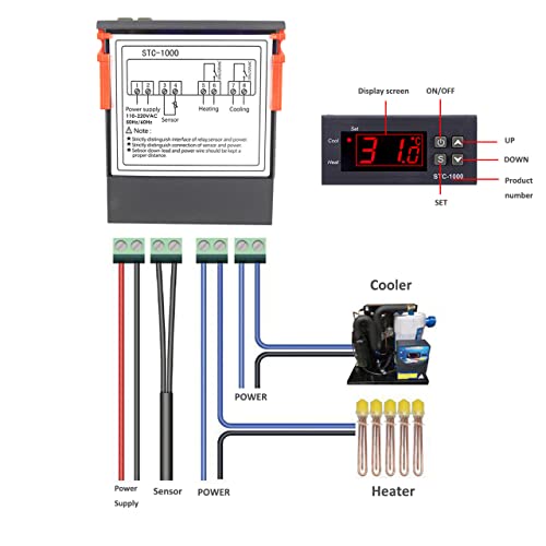 Senbeeda Contrôleur de température AC 110V-220V, Thermostat Numérique Tout Usage STC-1000 avec NTC Sonde de Capteur de Température, Centigrade Regulateur de Temperature, Chaleur/Refroidissement - Image 4