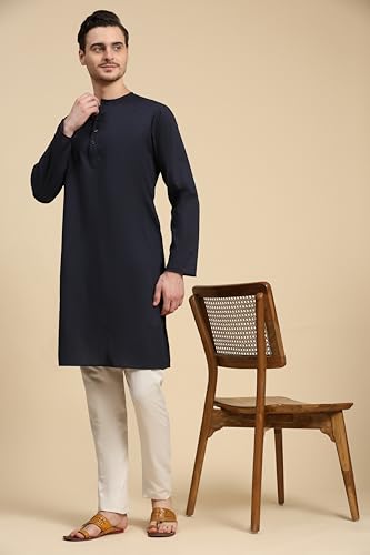 Image of SKAVIJ Men's Pure Cotton Solid Kurta Pajama Set Round Neck Casual Yoga Dress