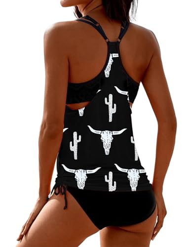 Image of SHESHOW Cowgirl Style Tankini Swimsuits for Women Scoop Neck Ruched Blouson and Bottom 2 Piece Bathing Suits S-XXL