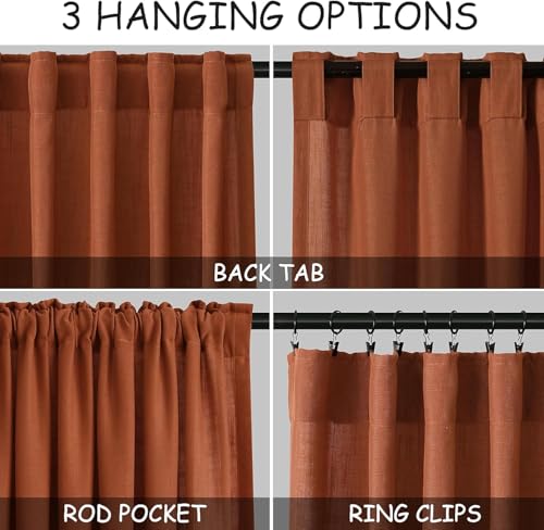 Image of Nanspring Extra Wide Terracotta Curtains for Living Room 96 Inches Long Back Tab and Rod Pocket Linen Light Filtering Semi Sheer Farmhouse Boho Curtain for Bedroom Office Luxury 100x96, 2 Panels