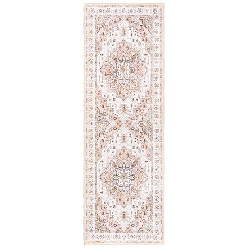 Madane Washable Runner Rug - 2x6 Rug Runners for Hallways 6 Feet Non Slip Vintage Kitchen Runner Rug Ultra-Thin Bathroom Runner Rugs Carpet Laundry Room Bedroom (2x6ft, Pink)