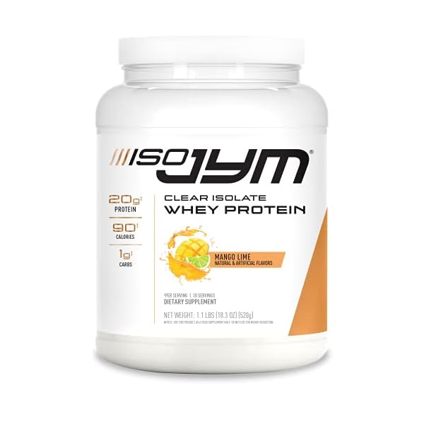 JYM Supplement Science Iso Jym, 90 Calories, 100% Whey Protein Isolate, Zero Fat, Zero Sugars, Mixes Clear, for Women & Men, Mango Lime, 20 Servings