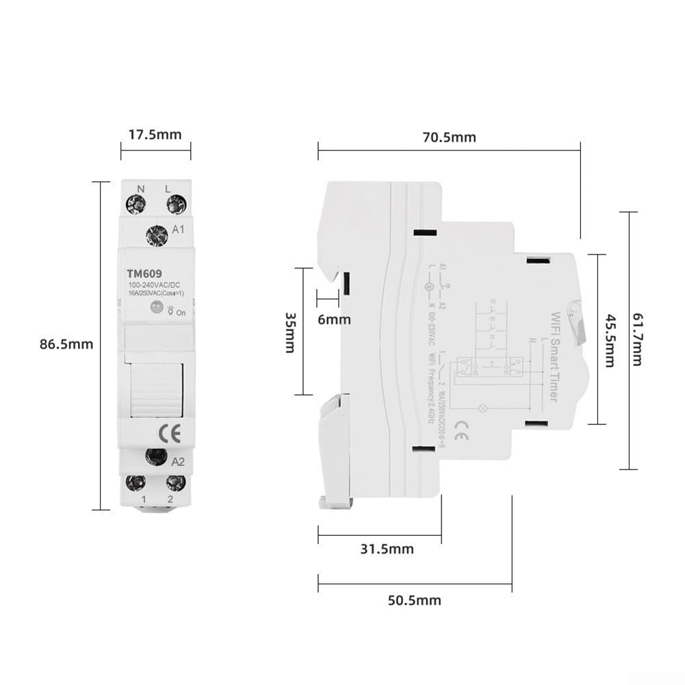 TM609 Interruptor de temporizador inteligente, para Tuya APP Interruptor de temporizador de riel inalámbrico CA 100-240 V para control remoto inalámbrico de hogar inteligente