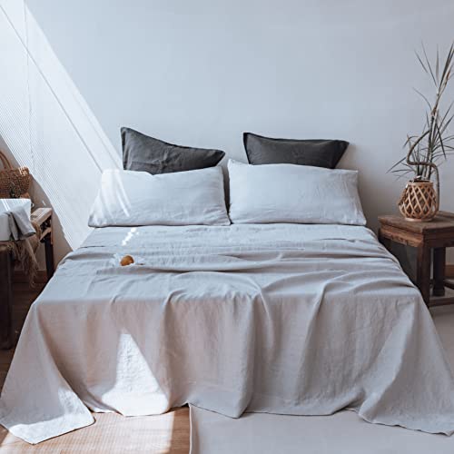 Simple&Opulence 100% Linen Sheet Set 4pcs Basic Style, Deep Pocket,