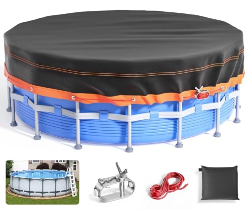 18Ft Round Pool Cover - Solar Covers for Above Ground Pools, Oxford Fabric Pool Covers for Above Ground Pools with Winch and Cable, Waterproof and Dustproof Swimming Pool Cover