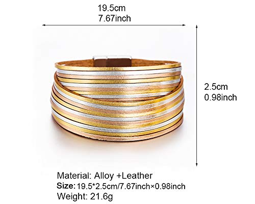 Image of Fesciory Leather Wrap Bracelets for Women, Boho Leopard Multi-Layer Crystal Beads Cuff Bracelet Jewelry