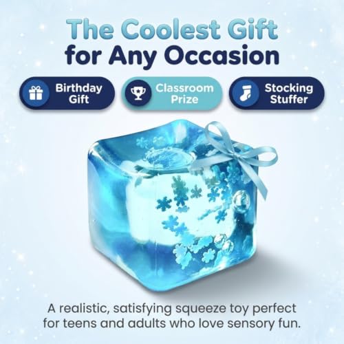 Stress Balls Ice Cube with Snowflakes Inside, Sensory Squishy Ice Squeeze Fidget Toy, Slow Rise Squishy Balls for Kids and Adults, Blue Squishy Fidget Stress Cubes for Anxiety Relief, 1pc - Image 7