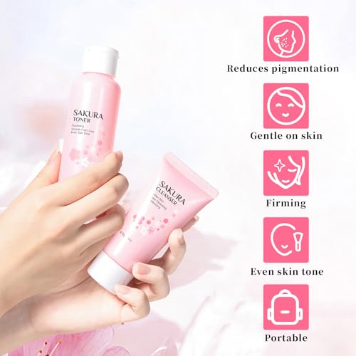 Coffret de soins 6 pièces Sakura, Coffret de soins du visage Sakura, Coffret de soins pour la peau Cherry Blossom, Hydratant et hydratant, set de traitement nettoyant pour le visage – Image 5