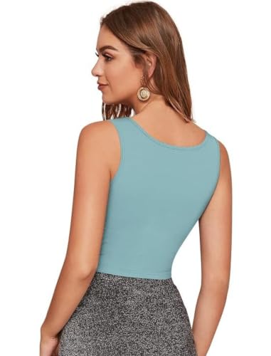 Image of LONDON BELLY Women's Solid Pattern Polyester Blend Net Crop Top with Round Neck Sleeveless Short Length Pull On Closure Type and Modern Style | Tops for Women Western