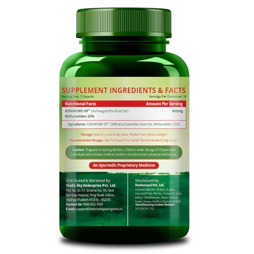 Image of Vlado's Himalayan Organics Ashwagandha -25% Withanolides with Maximum High Potency - 10 Capsules