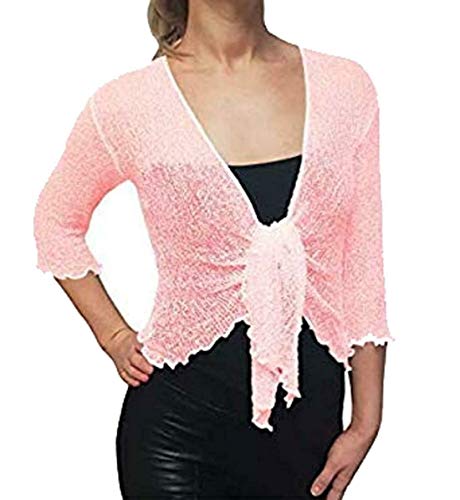 Womens Open Front Knitted Bolero Shrug Ladies Loose Knit Tie