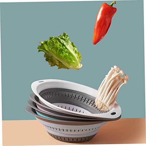 Collapsible Colander Silicone Kitchen Space-Saving Fruit Drain Basket With Handles Gray #TOP4