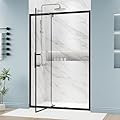 DELAVIN 44-48" W x 72" H Pivot Shower Door, Semi-Frameless Glass Shower Door, Water Repellent Swing Shower Door, Shower Glass Door with SGCC Clear Tempered and Explosion-Proof Film in Black