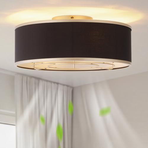 Image of Flush Mount Ceiling Fans with Lights, 20 inch Caged Boho Ceiling Fan with Light and Remote, Bladeless with 6 Speeds for Bedroom, Nursery, Living Room