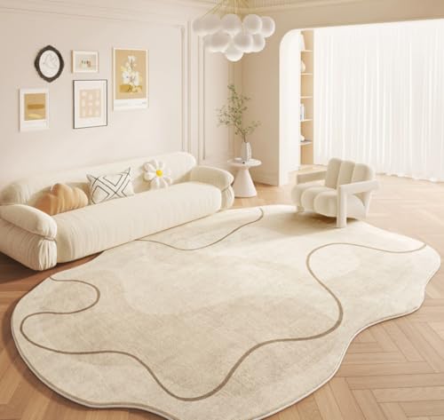 Tapete moderno irregular beige fácil limpieza 2x6 ft miniatura 1